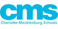 Logo for Charlotte-Mecklenburg Schools with large blue "cms" letters above the words "Charlotte-Mecklenburg Schools" on a transparent background.