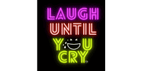 Neon sign with the words "Laugh Until You Cry"; the "O" in "You" is a smiling face with tears.