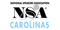 Logo for the National Speakers Association Carolinas, featuring the NSA acronym with a microphone graphic and the word "Carolinas" in blue below.
